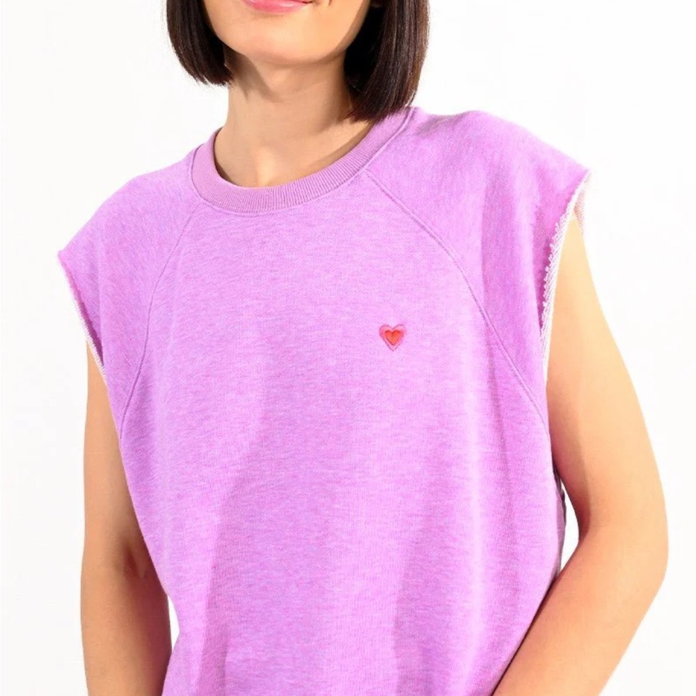 Lilac Sleeveless Sweatshirt with Embroidered Heart Detail